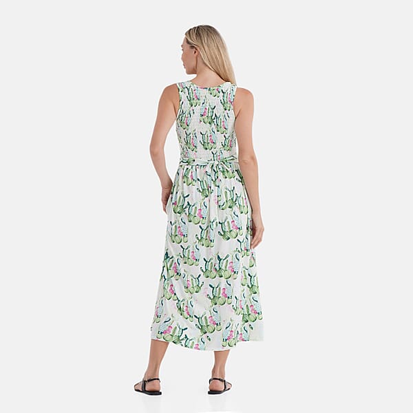 Shop Lc TAMSY Green Cactus Smocked Sleeveless Double Knit Dress With Waist Tie - One Size Fits Most