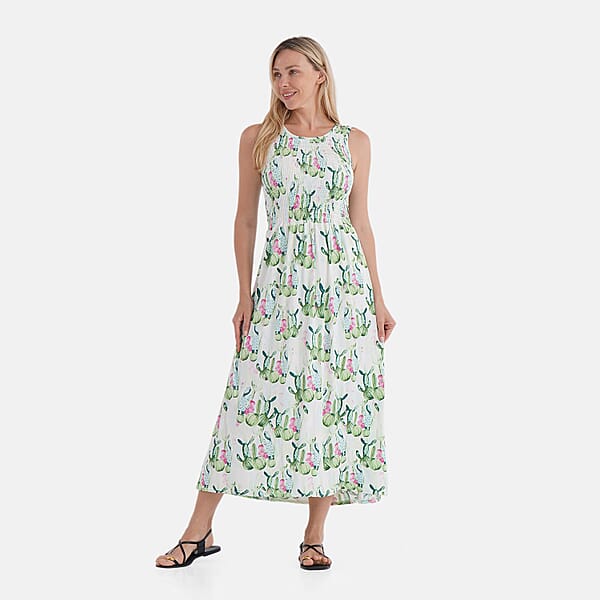 Shop Lc TAMSY Green Cactus Smocked Sleeveless Double Knit Dress With Waist Tie - One Size Fits Most
