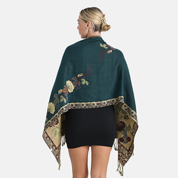 Shop Lc TAMSY Green Floral Jacquard Scarf With Tassels – One Size Fits Most