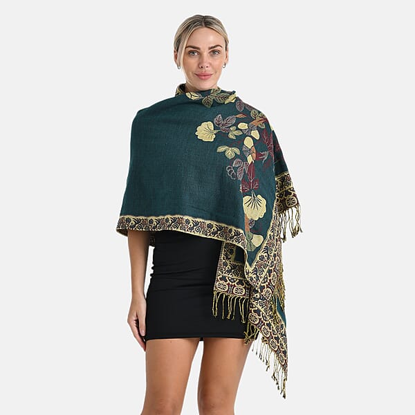 Shop Lc TAMSY Green Floral Jacquard Scarf With Tassels – One Size Fits Most