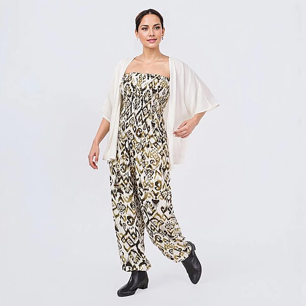 Shop Lc Tamsy Green Ikat Smocked Jumpsuit With White Kimono Set - One Size Fits Most