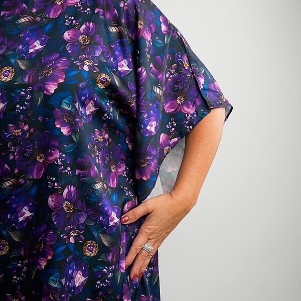 Shop Lc Tamsy Indigo Floral Digitally Printed 2 Piece Satin Pant And Blouse Set - One Size Fits Most