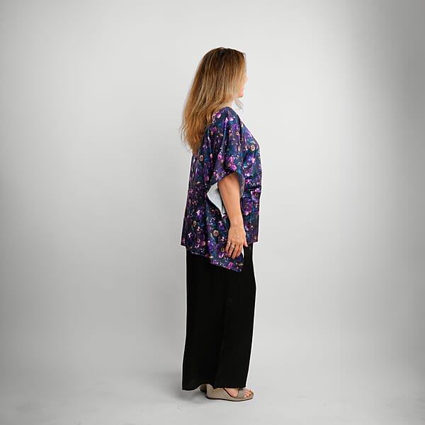 Shop Lc Tamsy Indigo Floral Digitally Printed 2 Piece Satin Pant And Blouse Set - One Size Fits Most