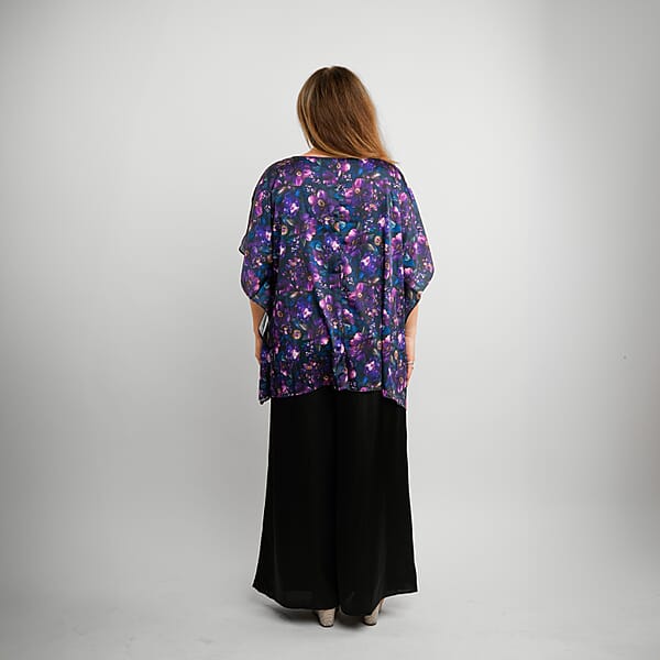 Shop Lc Tamsy Indigo Floral Digitally Printed 2 Piece Satin Pant And Blouse Set - One Size Fits Most