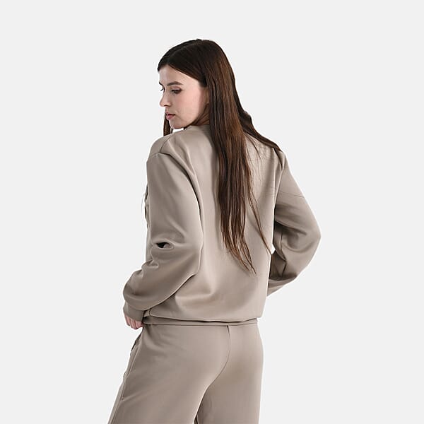 Shop Lc TAMSY Khaki Floral Embossed Scuba Knit Pant And Long Sleeve Pullover Set – S/M