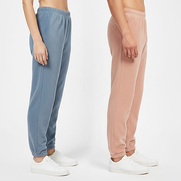 Shop Lc Tamsy Light Blue And Dusty Rose 2pcs Pajama Trousers - One Size Fits Most
