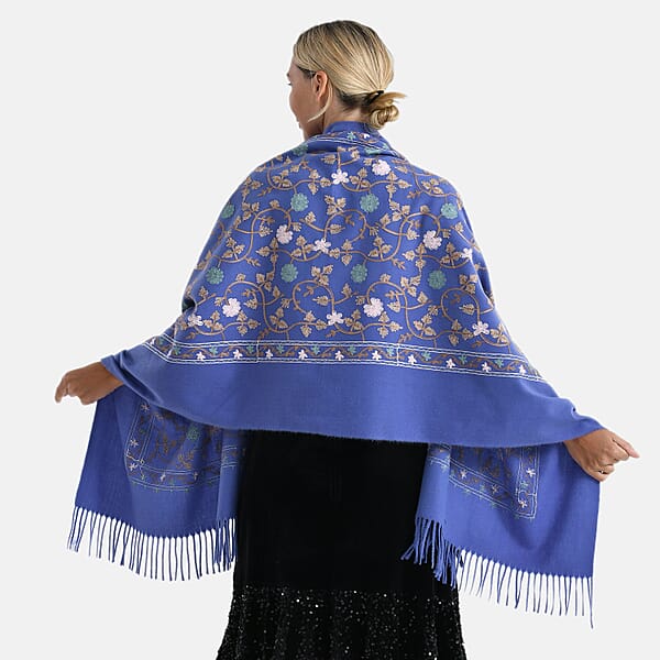 Shop Lc TAMSY Light Blue Vine Soft Woven Embroidered Scarf With Tassels – One Size