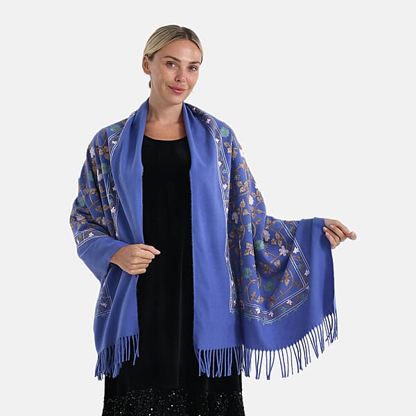 Shop Lc TAMSY Light Blue Vine Soft Woven Embroidered Scarf With Tassels – One Size