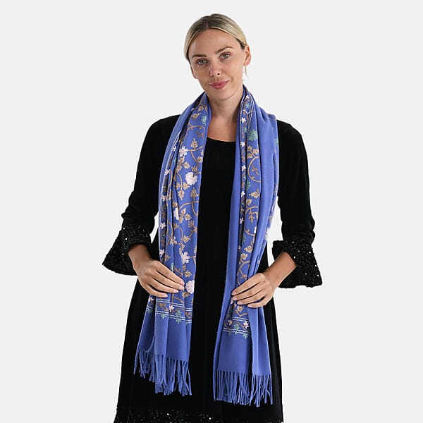 Shop Lc TAMSY Light Blue Vine Soft Woven Embroidered Scarf With Tassels – One Size