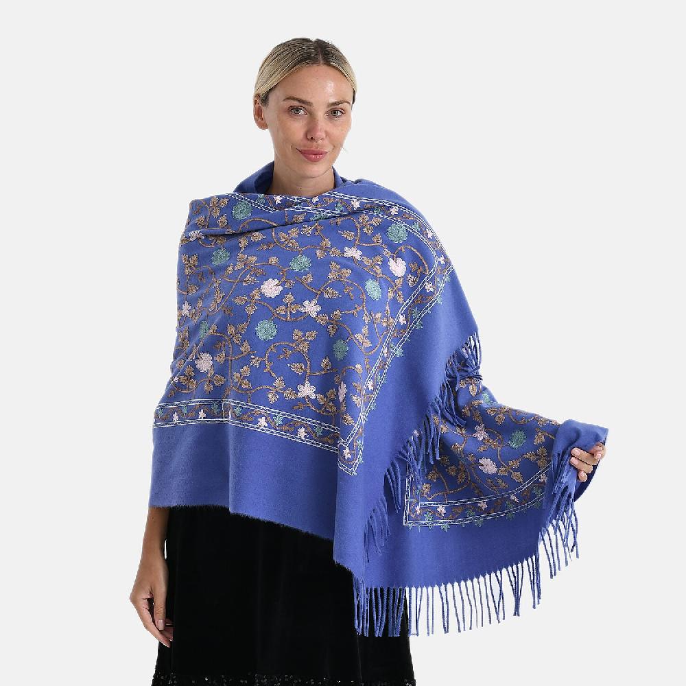 shop lc TAMSY Light Blue Vine Soft Woven Embroidered Scarf with Tassels – One Size