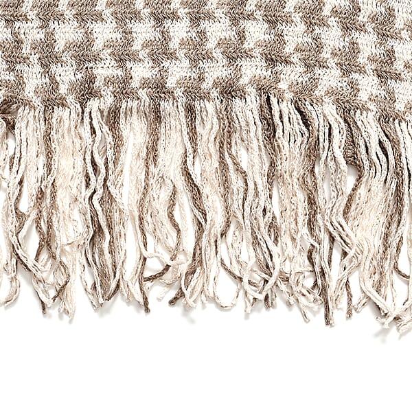 Shop Lc TAMSY Light Gray Houndstooth Knit Poncho With Fringe - One Size Fits Most