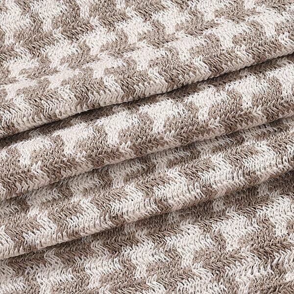 Shop Lc TAMSY Light Gray Houndstooth Knit Poncho With Fringe - One Size Fits Most