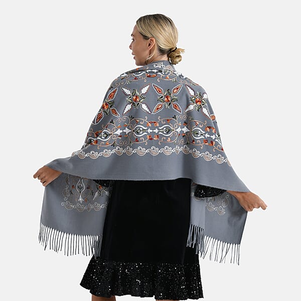 Shop Lc TAMSY Light Grey Baroque Soft Woven Embroidered Scarf With Tassels – One Size