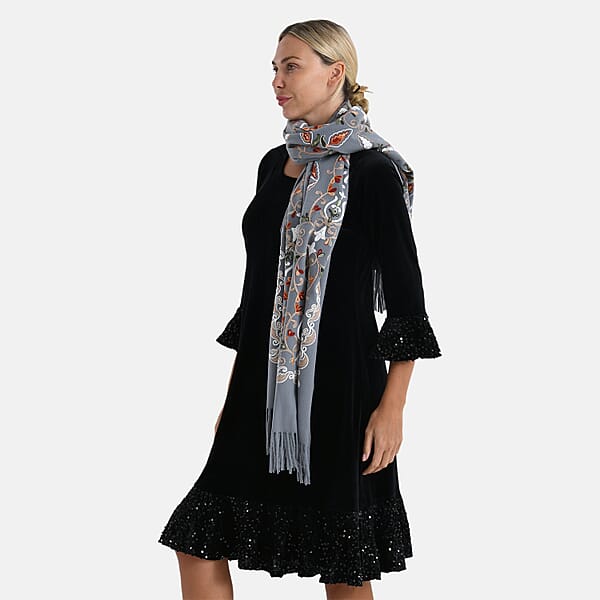 Shop Lc TAMSY Light Grey Baroque Soft Woven Embroidered Scarf With Tassels – One Size