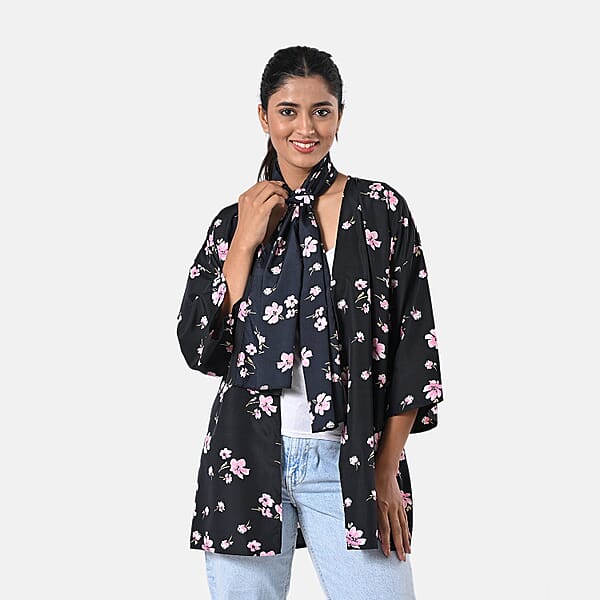 Shop Lc TAMSY Light Pink Floral 3 Piece Kimono Scarf And Scrunchie Set - One Size Fits Most