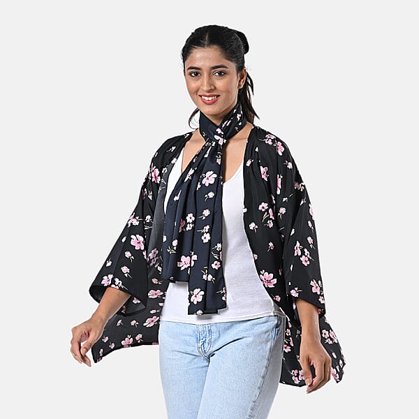 Shop Lc TAMSY Light Pink Floral 3 Piece Kimono Scarf And Scrunchie Set - One Size Fits Most