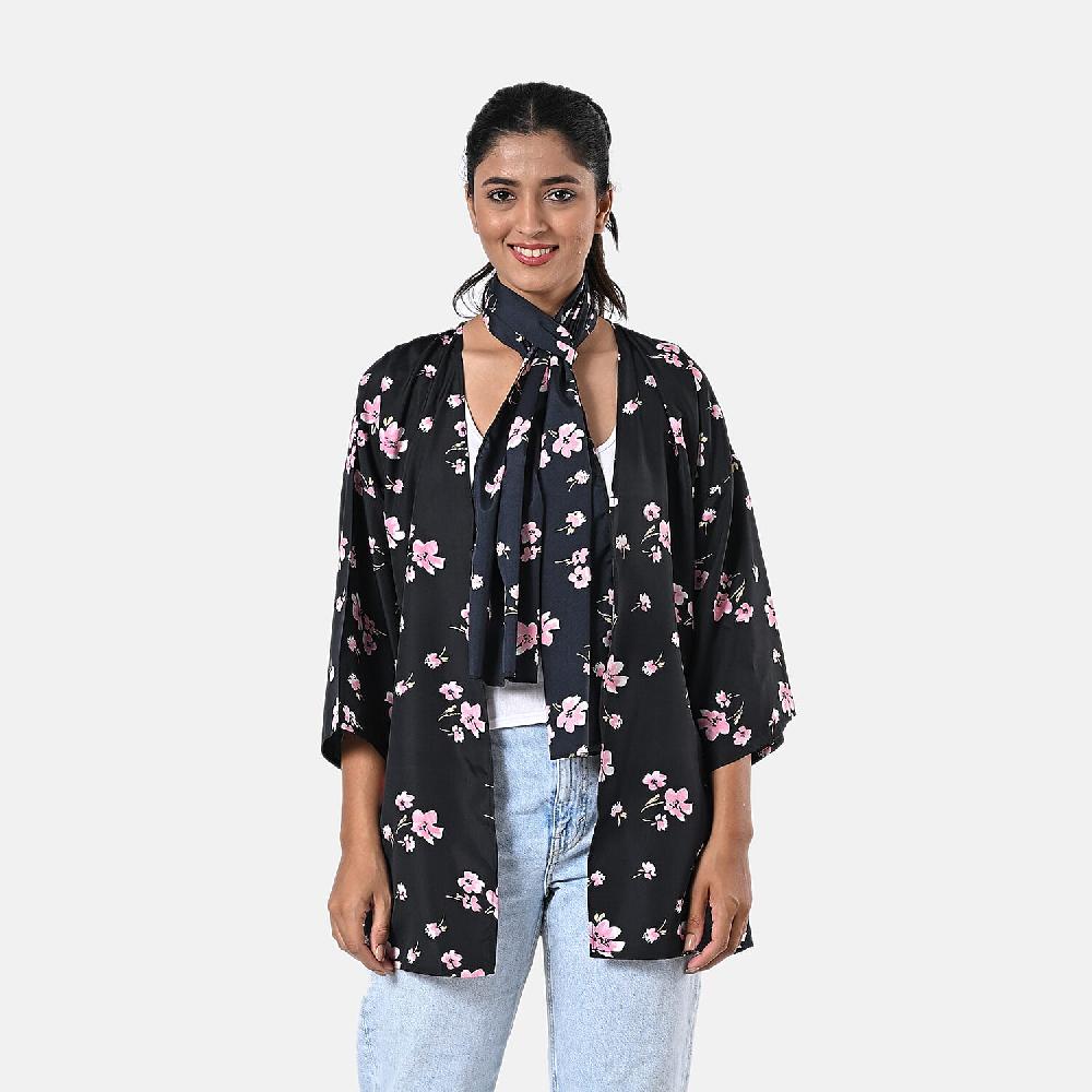 shop lc TAMSY Light Pink Floral 3 Piece Kimono Scarf and Scrunchie Set - One Size Fits Most