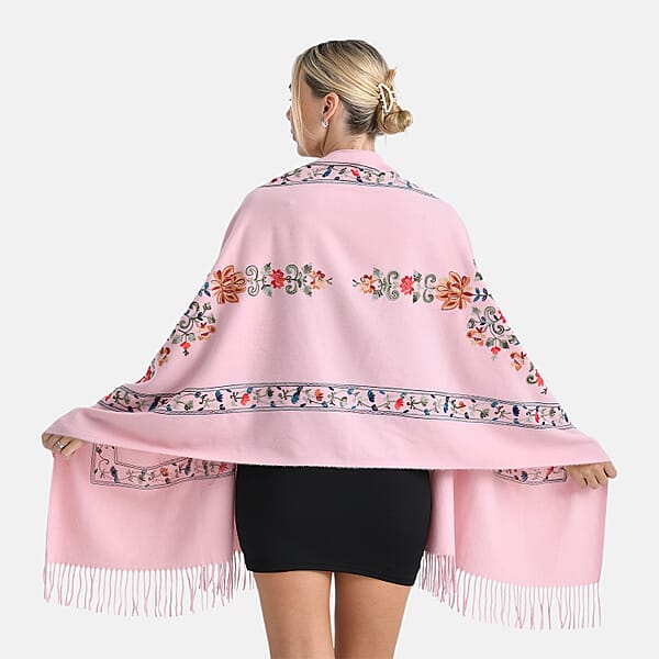 Shop Lc TAMSY Light Pink Floral Soft Woven Embroidered Scarf With Tassels – One Size