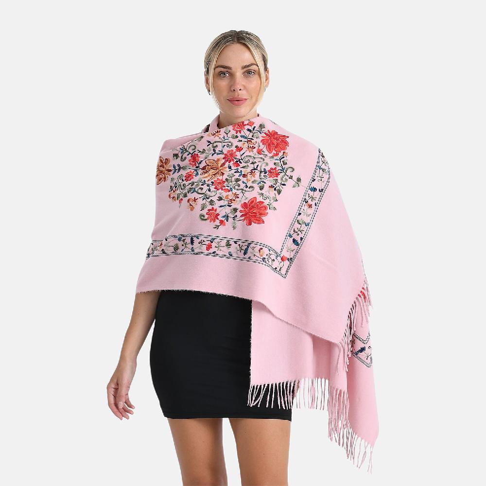 shop lc TAMSY Light Pink Floral Soft Woven Embroidered Scarf with Tassels – One Size