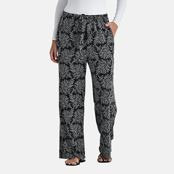 Shop Lc TAMSY Metallic Silver Leaf Print Pant With Fabric Waist Belt – One Size Fits Most