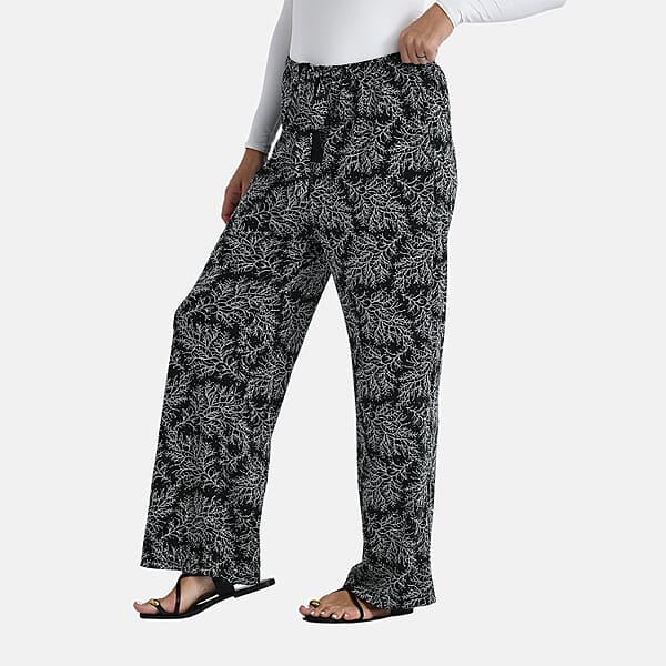 Shop Lc TAMSY Metallic Silver Leaf Print Pant With Fabric Waist Belt – One Size Fits Most
