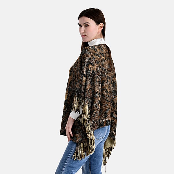 Shop Lc TAMSY Metallic Tiger Poncho With Fringe - One Size Fits Most