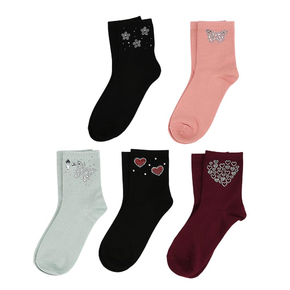 shop lc Tamsy Multi Color Crystal Butterfly and Heart 5pairs Ankle Socks