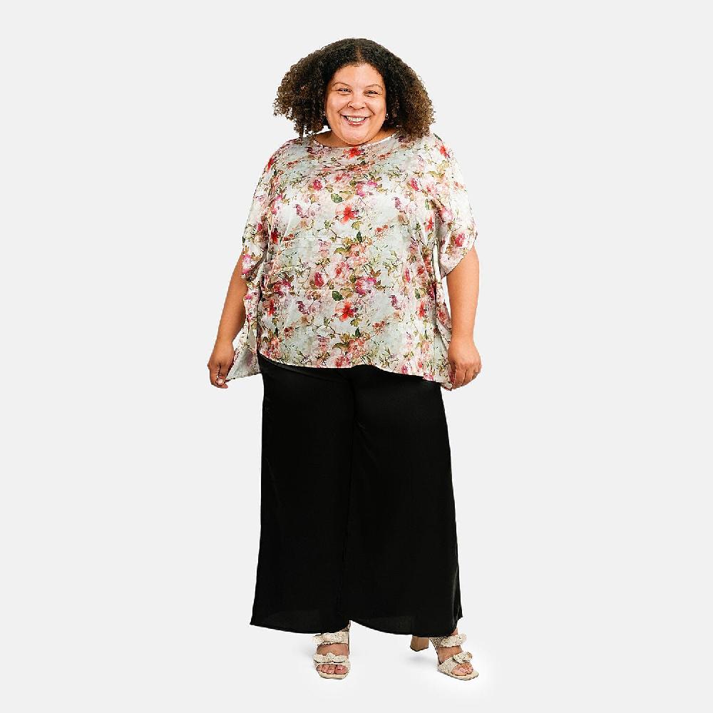 shop lc Tamsy Multi Floral Digitally Printed 2 Piece Satin Pant and Blouse Set - One Size Fits Most