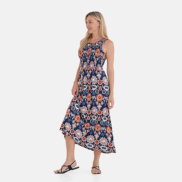 Shop Lc TAMSY Multi Gemstone Smocked Sleeveless Double Knit Dress With Waist Tie - One Size Fits Most
