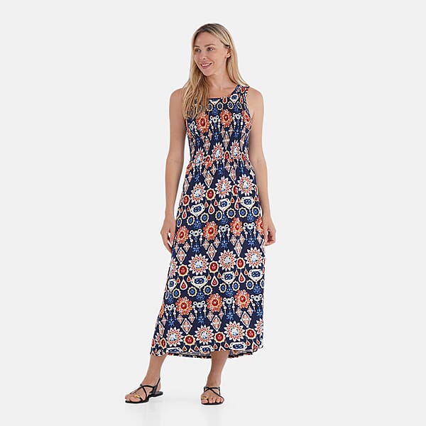 Shop Lc TAMSY Multi Gemstone Smocked Sleeveless Double Knit Dress With Waist Tie - One Size Fits Most