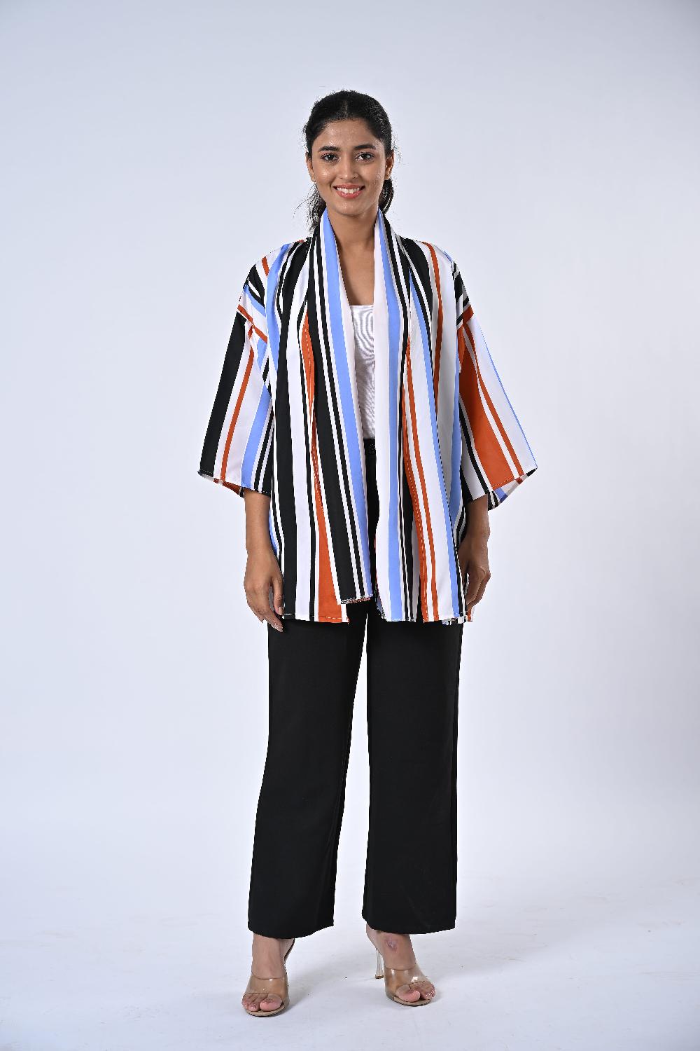 shop lc TAMSY Multi Stripe 3 Piece Kimono Scarf and Scrunchie Set - One Size Fits Most