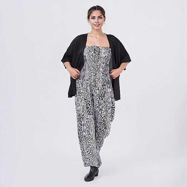 Shop Lc Tamsy Neutral Animal Smocked Jumpsuit With Black Kimono Set - One Size Fits Most