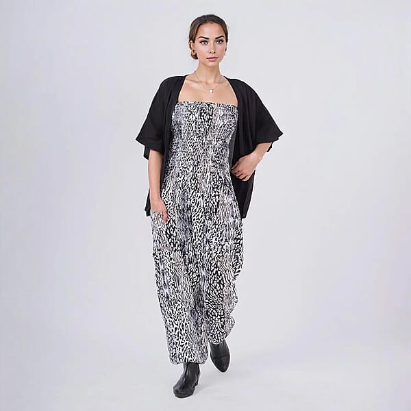 Shop Lc Tamsy Neutral Animal Smocked Jumpsuit With Black Kimono Set - One Size Fits Most