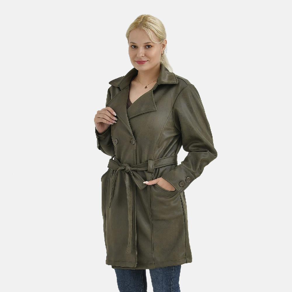 shop lc Tamsy Olive Double-Breasted Faux Suede Trench Coat with Belt - M