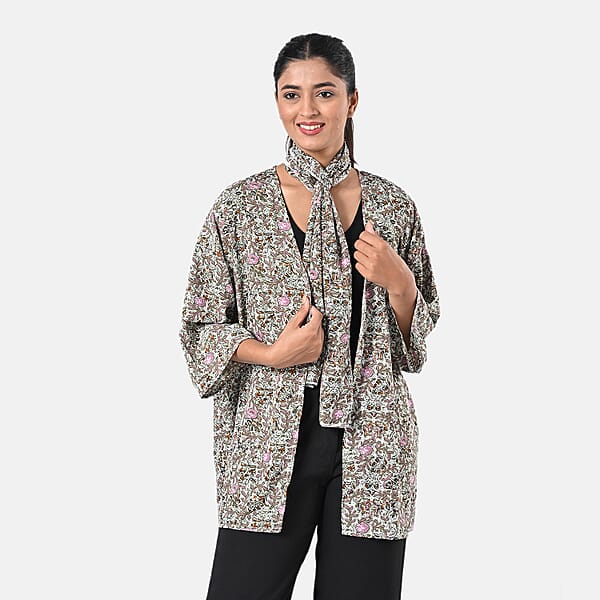 Shop Lc TAMSY Olive Floral 3 Piece Kimono Scarf And Scrunchie Set - One Size Fits Most