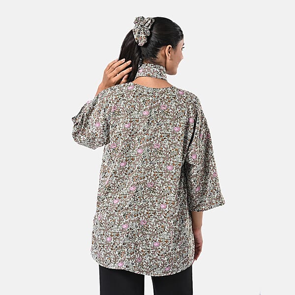 Shop Lc TAMSY Olive Floral 3 Piece Kimono Scarf And Scrunchie Set - One Size Fits Most