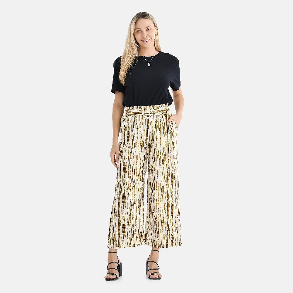 shop lc TAMSY Olive Tie Dye High Waist Wide Leg Belted Pant with Pockets - One Size Fits Most