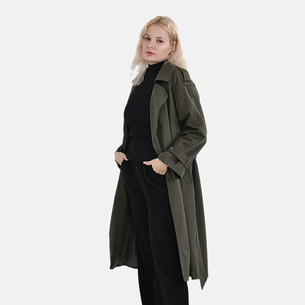 Shop Lc Tamsy Olive Water Resistant Trench Coat With Waist Belt And Pockets – L
