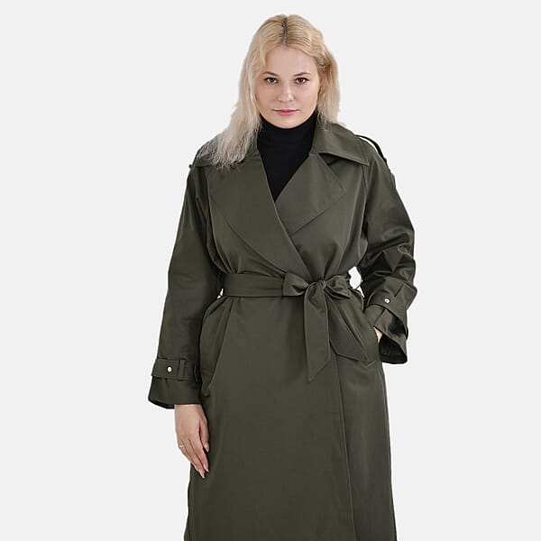 Shop Lc Tamsy Olive Water Resistant Trench Coat With Waist Belt And Pockets – L