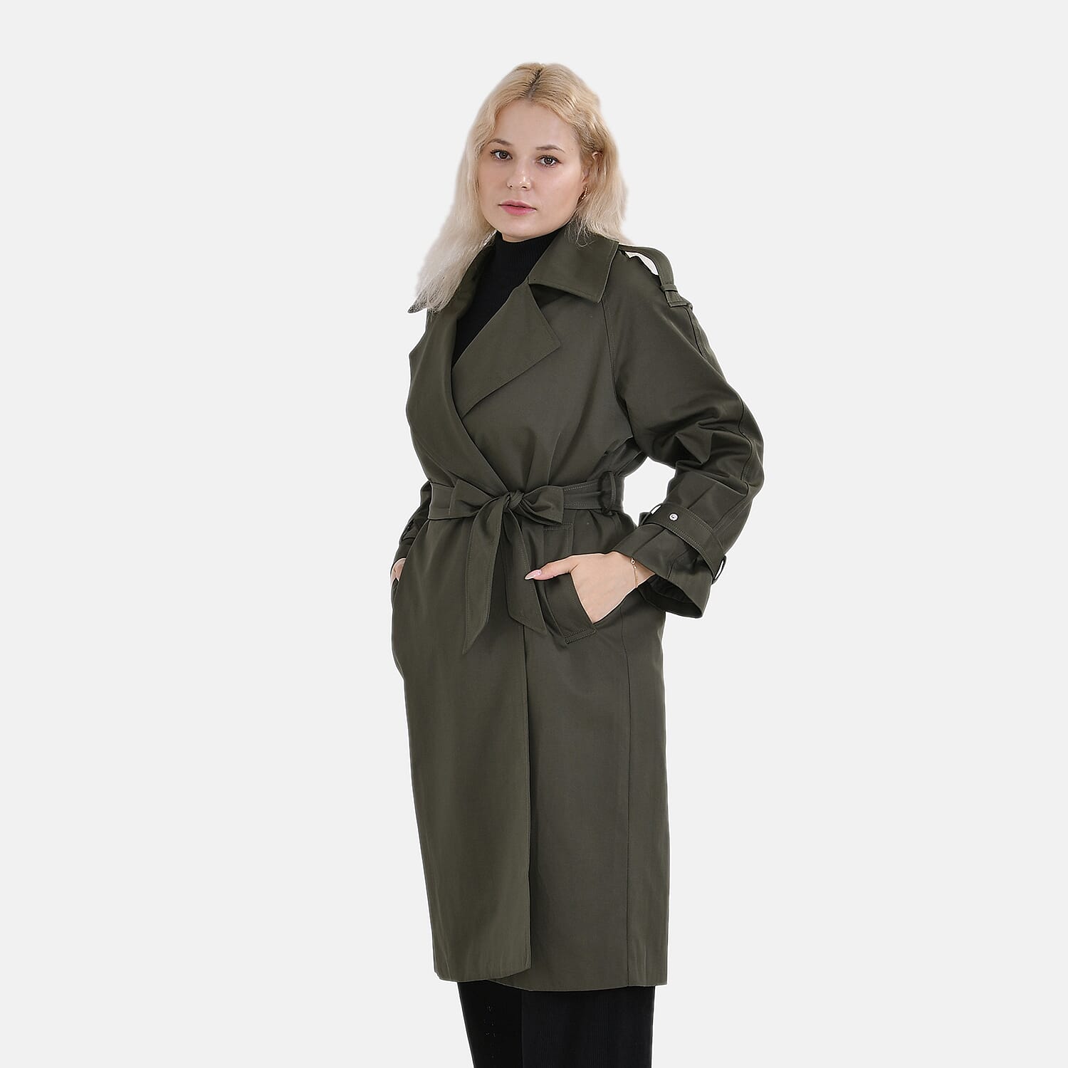 shop lc Tamsy Olive Water Resistant Trench Coat with Waist Belt and Pockets – L