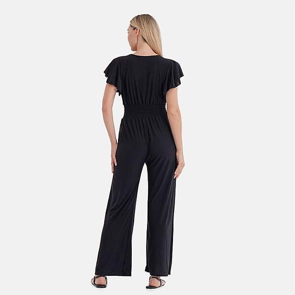 Shop Lc TAMSY Onyx Smocked Jumpsuit With Flutter Sleeve - One Size Fits Most