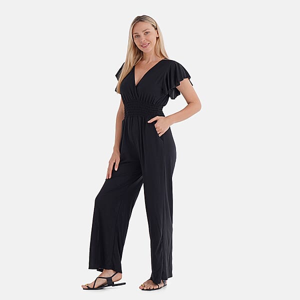 Shop Lc TAMSY Onyx Smocked Jumpsuit With Flutter Sleeve - One Size Fits Most