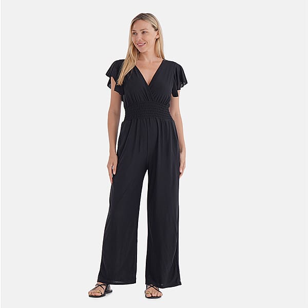 Shop Lc TAMSY Onyx Smocked Jumpsuit With Flutter Sleeve - One Size Fits Most