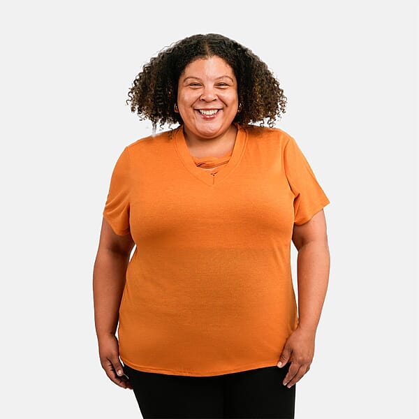 Shop Lc Tamsy Orange Cross Front Slub Knit T-shirt - One Size Missy