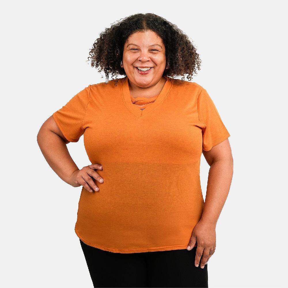 shop lc Tamsy Orange Cross Front Slub Knit T-shirt - One Size Missy