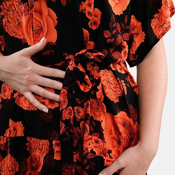 Shop Lc Tamsy Orange Floral Front Placket Shirt Dress With Fabric Waist Tie - One Size Fits Most