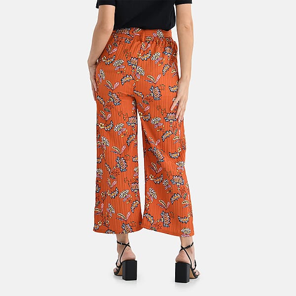 Shop Lc TAMSY Orange Floral High Waist Wide Leg Belted Pant With Pockets - One Size Fits Most