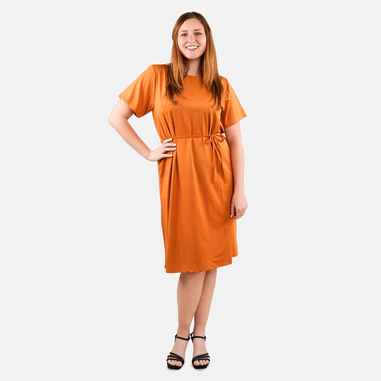 shop lc Tamsy Orange Midi Dress with Removable Waist Tie - US Medium