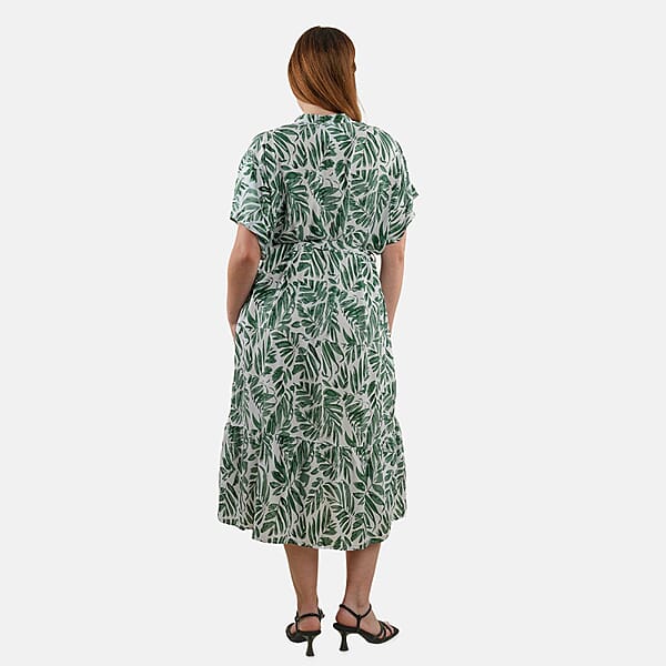 Shop Lc Tamsy Palm Leaf Front Placket Shirt Dress With Fabric Waist Tie - One Size Fits Most