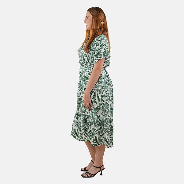 Shop Lc Tamsy Palm Leaf Front Placket Shirt Dress With Fabric Waist Tie - One Size Fits Most